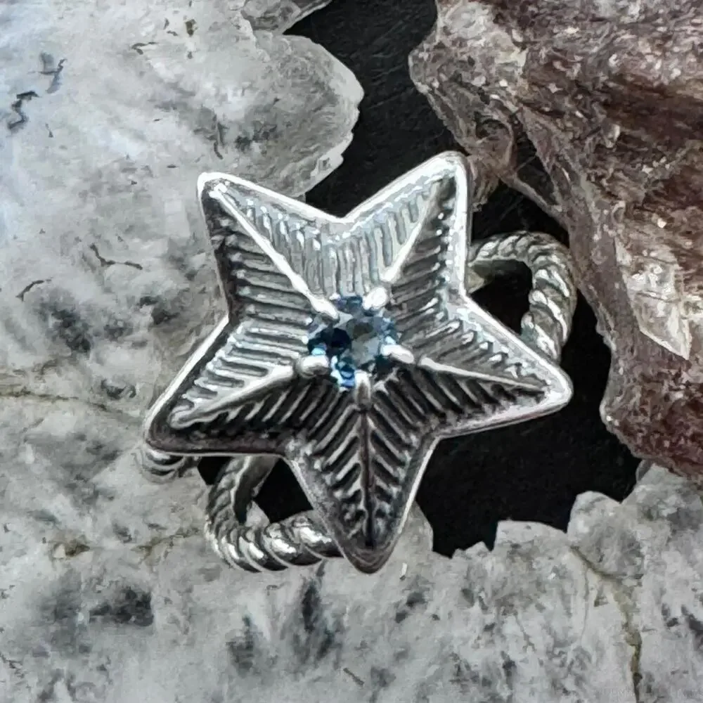Carolyn Pollack Sterling Faceted London Blue Topaz Decorated Star Ring For Women